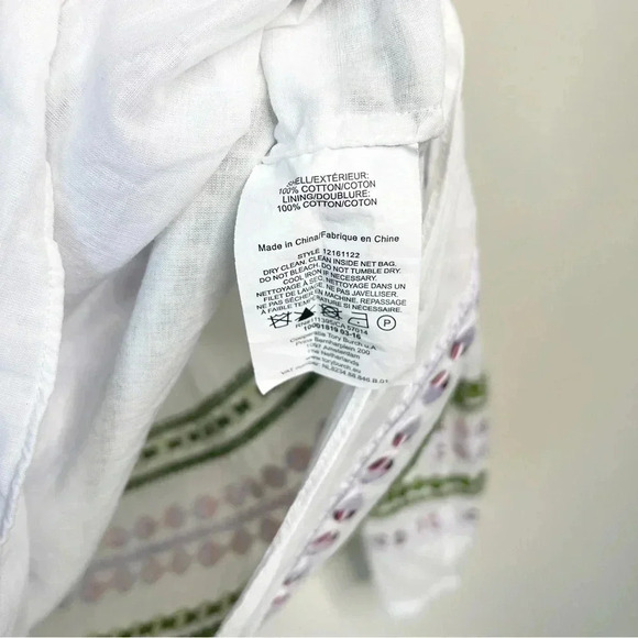 Tory Burch Madeline Sequin Peasant Blouse 100% Cotton Size 6 - Picture 11 of 13